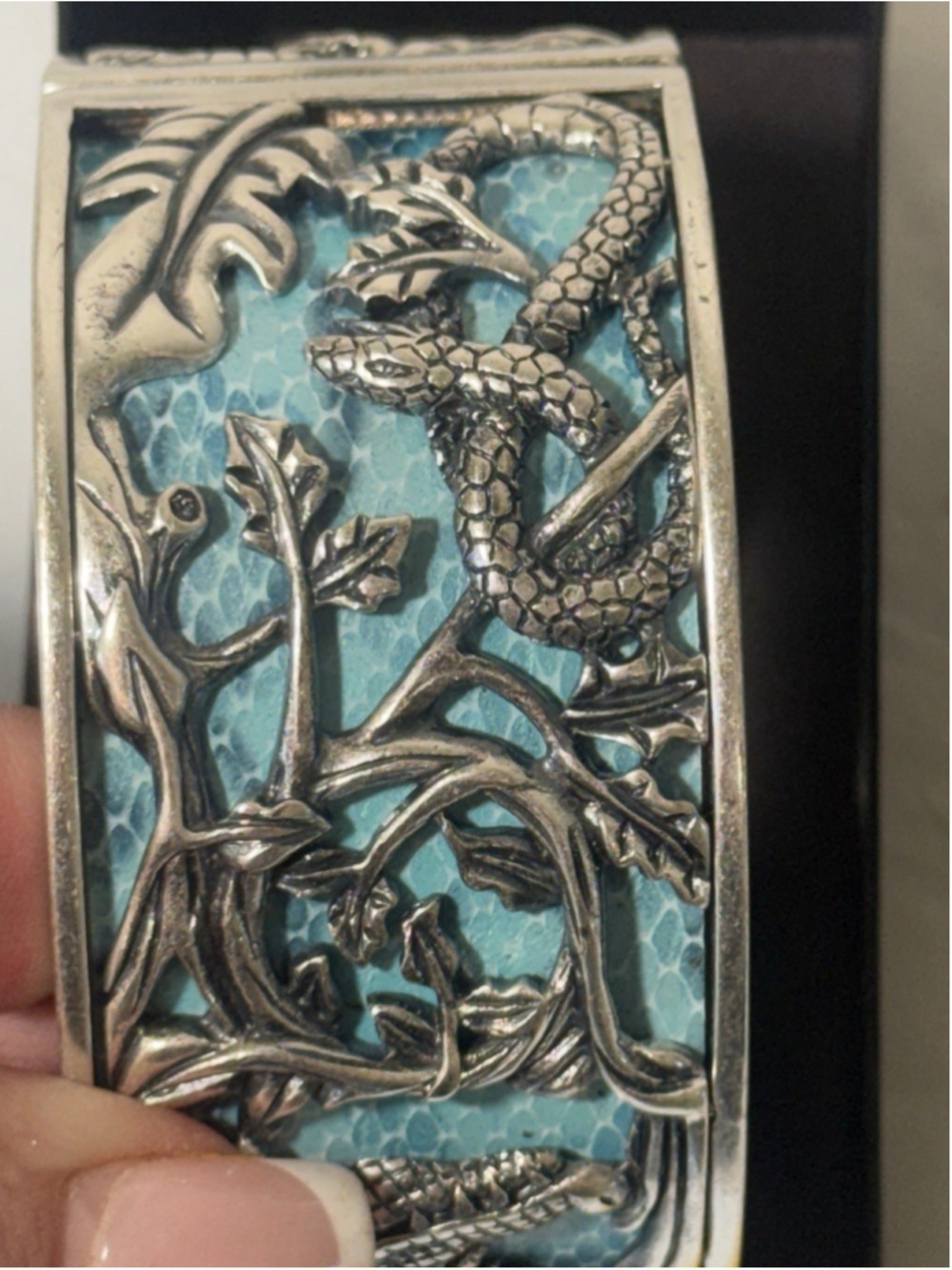 Chi By Falchi Garden Of Eden Silver tone Reptile Cuff Watch bangle BRACELET NEW - Picture 8 of 16